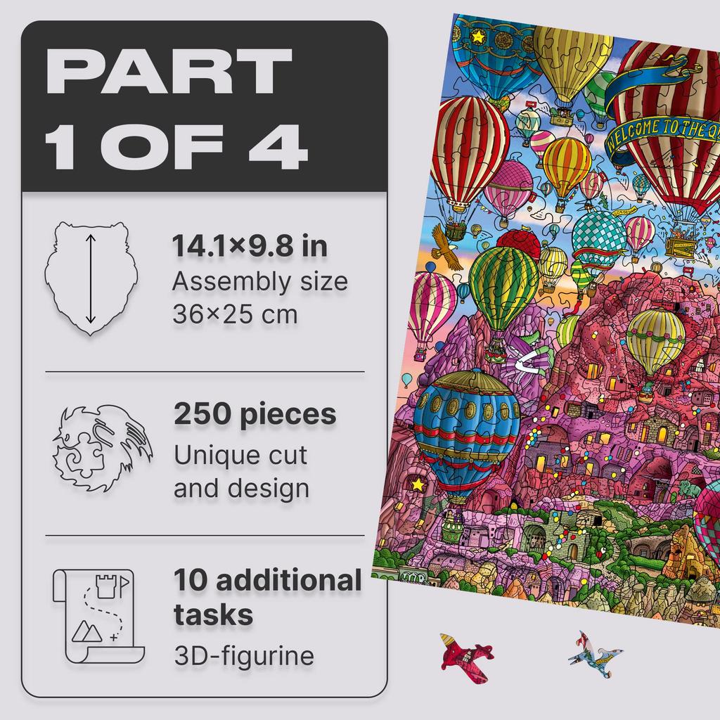 UNIDRAGON Wooden Puzzle QUEZZLE Series Part 1 250 Pieces ~Amazing Cappadocia~