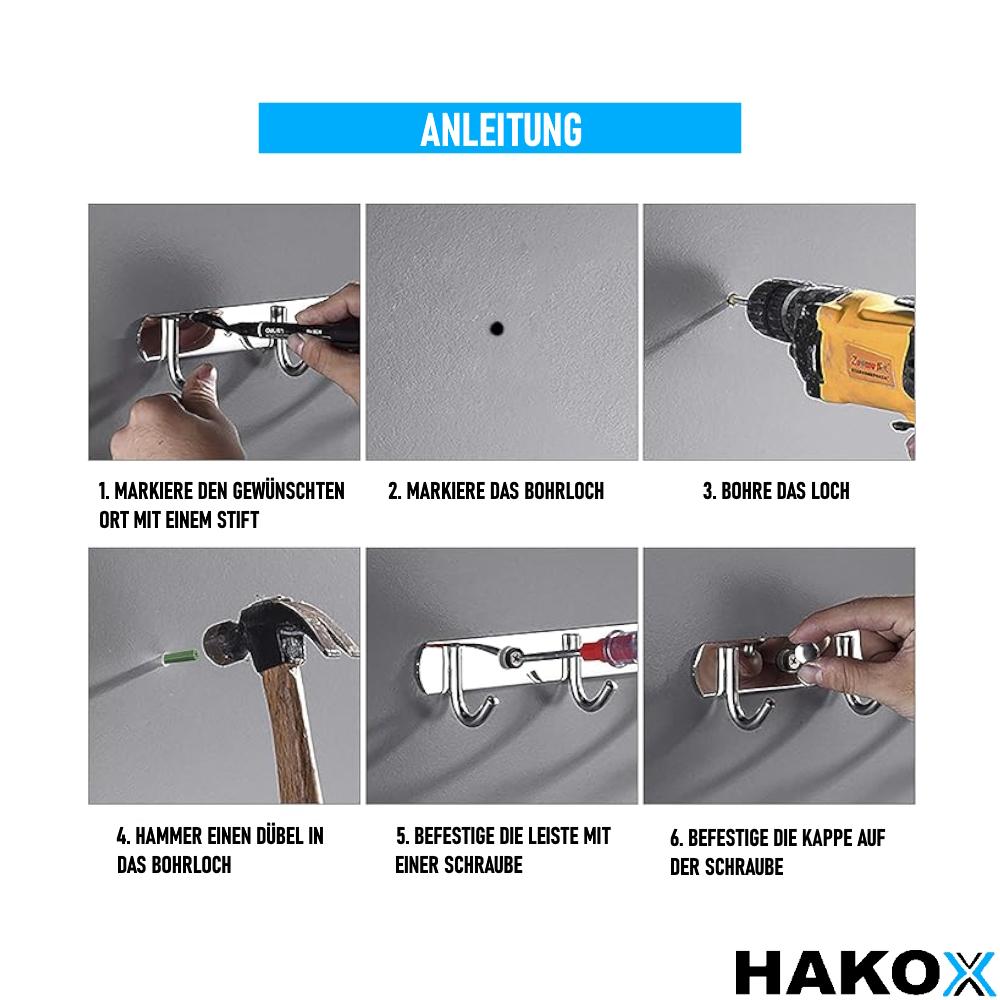 HAKOX Listwa z haczykami Haczyki na ubrania Haczyki na płaszcze Listwa do garderoby Stal nierdzewna 6 haczyków