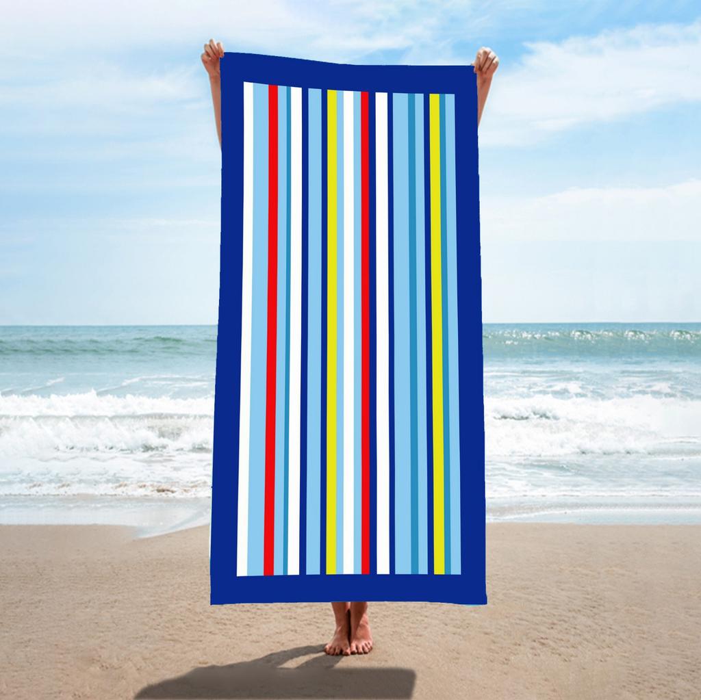 Colorful Vertical Striped Print Polyester Beach Towel Rainbow Quick Dry Bath Towel for Summer Swim Pool Vacation Sand Free
