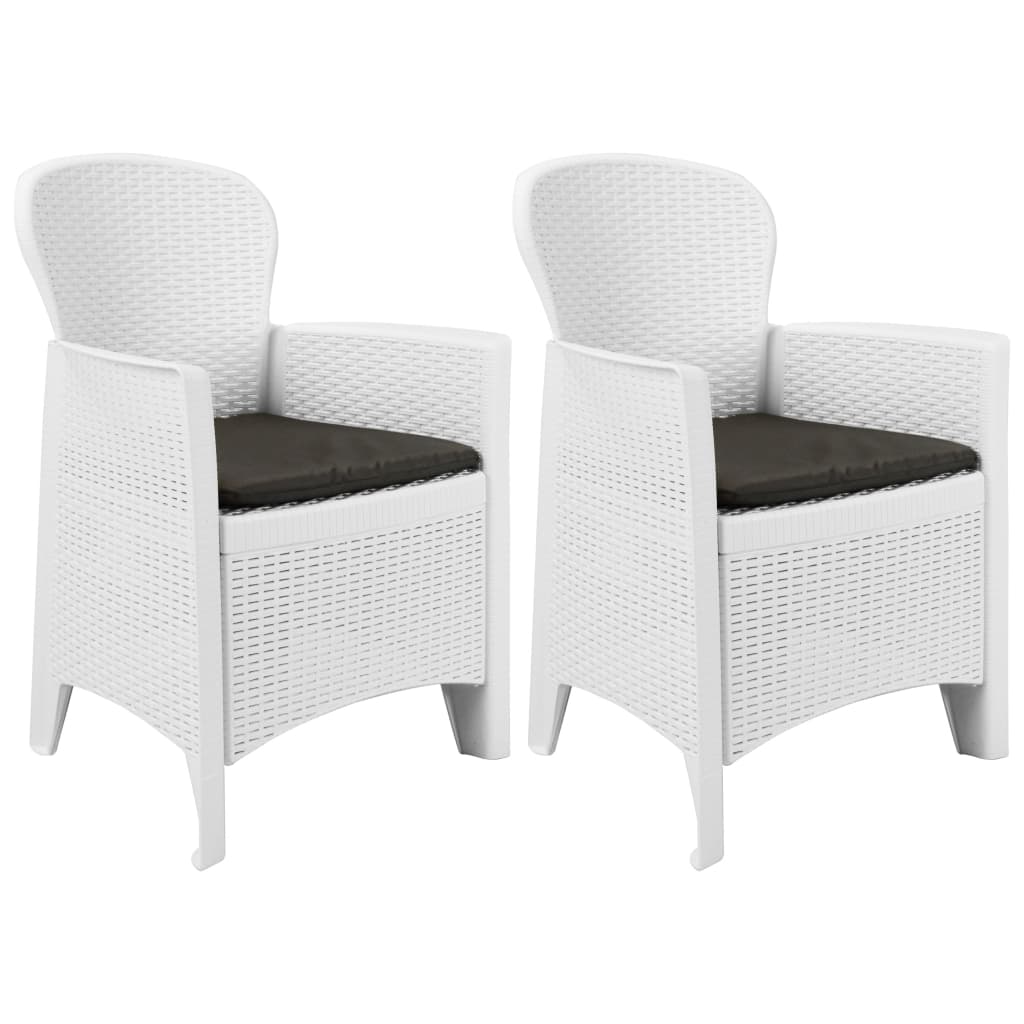 Garden Chairs 2 pcs with Cushions White Plastic Rattan Look