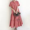ZANZEA Women Casual Round Neck Solid Color Short Sleeve Long Dress