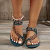 Modische Damen-Sandalen im Bohemian-Stil, Runde Zehenpartie, Mittlerer Absatz, mit Herzförmiger Dekoration, Sandalen im Strandurlaubs-Stil