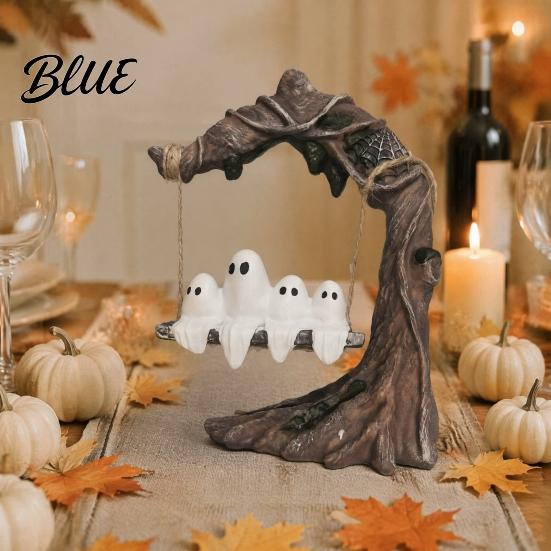 Ghost Figurine for Home Decor On Tree Swing Halloween Decor Resin Spooky with Vintage Unique Tabletop Base Festive Party Ornament Trick or