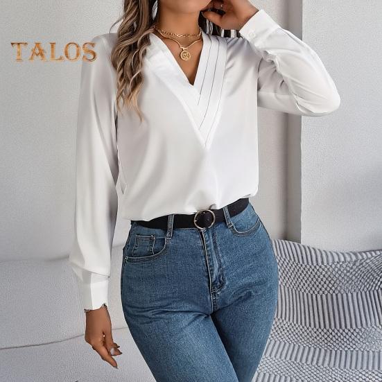 Dámské topy s vrstvami, výstřihem do V a dlouhým rukávem, jednobarevné, volný střih, ležérní topy, prodyšné, pro každodenní nošení