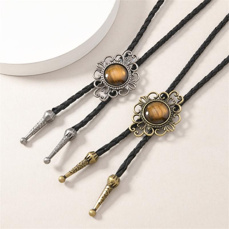 Sydvästtribal Bolo-slips Hänge Halsband För Män Och Kvinnor Hip Hop-stilar Lager-på-lager Kedja Accessoar Med PU-läder Snöre