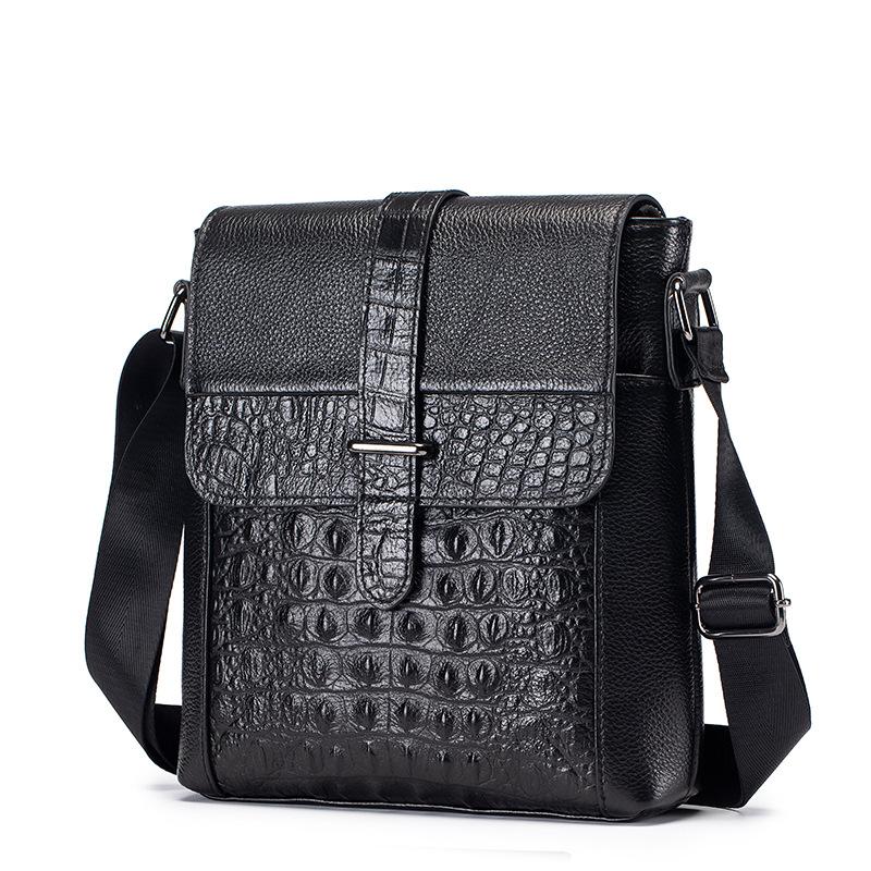 Men's Crocodile Print Single-shoulder Bag, Retro Genuine Leather Men's Crossbody Bag