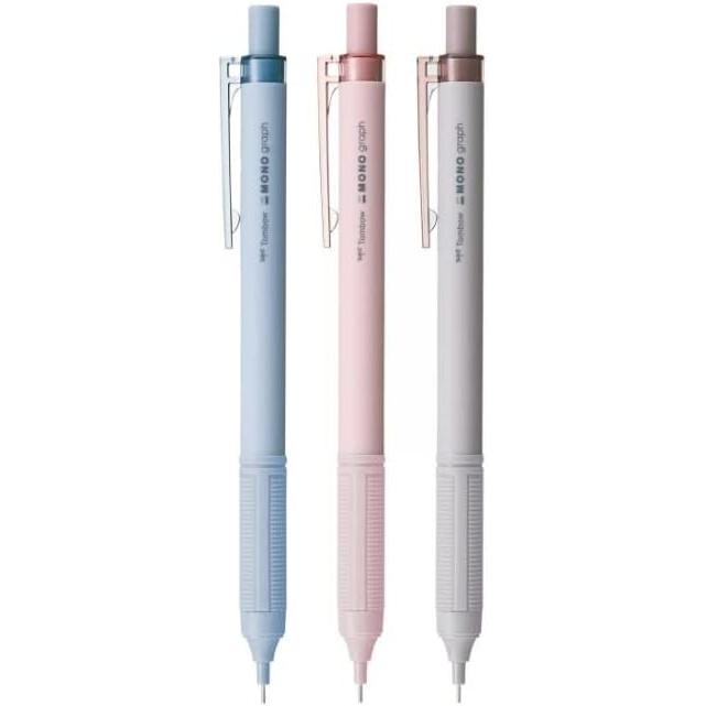 Tombow Pencil Monograph Light Mechanical Pencil, 0.5mm, Grayish Blue, Grayish Pink, Grayish Brown, Set of 3 (1 of each color)