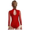 Girls Dance Leotard Sheer Mesh Long Sleeves Mock Neck Keyhole Back Metallic Stripes Buttons Bodysuit Costume