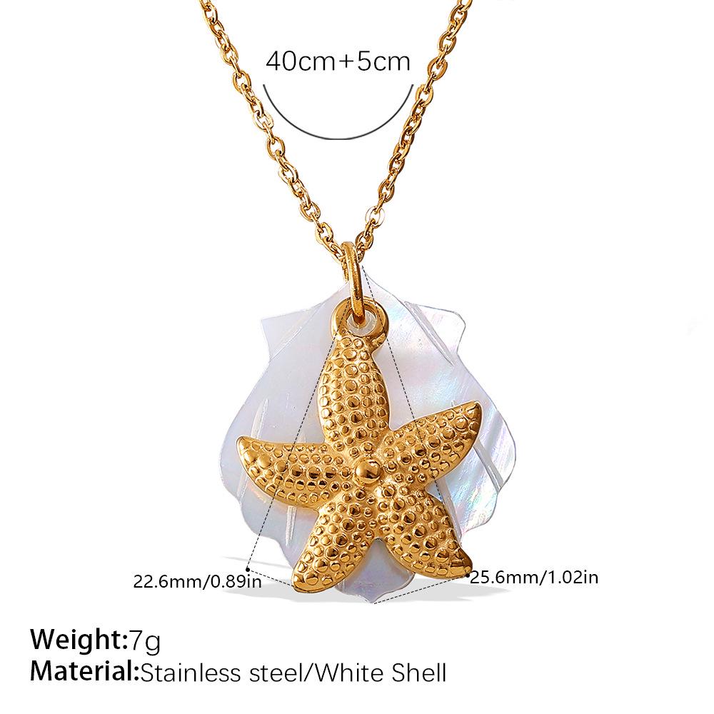Starfish & Seahorse Stainless Steel Necklace with White Shell