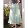Women's French Retro Green Lace A-Line Midi Skirt
