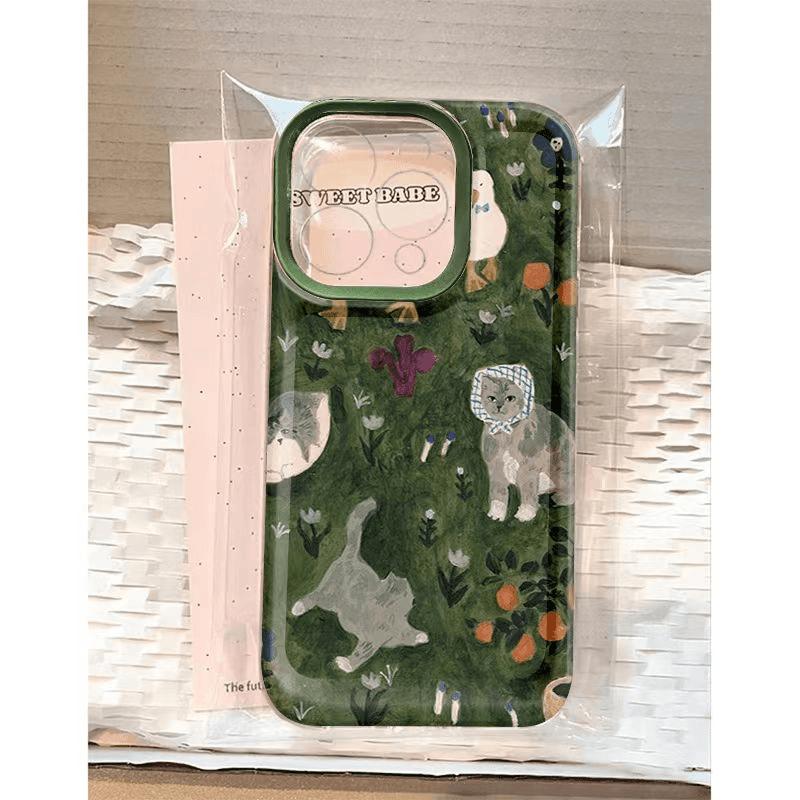 Oil Painting Cat Phone Case for Apple iPhone - Soft Silicone Shockproof Wear-resistant Phone Cover for iPhone 16/15/14/13/12/11/XS/XR/Pro Max Plus