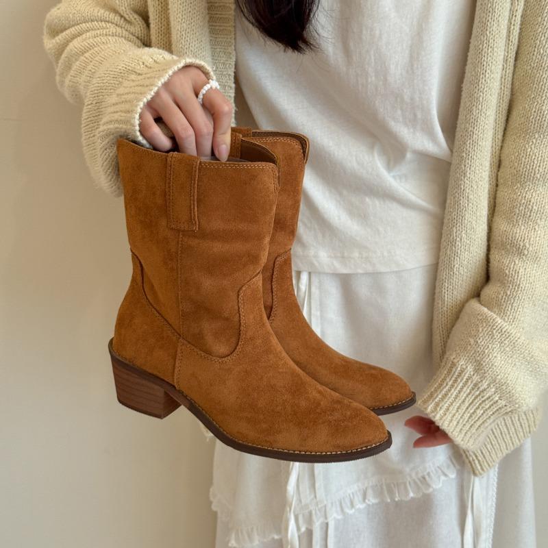 

New Style Luxury Autumn and Winter Women s Thick Heel High Short Boots Fashion Pointed Casual Plus Size Women s Calf Boots 40