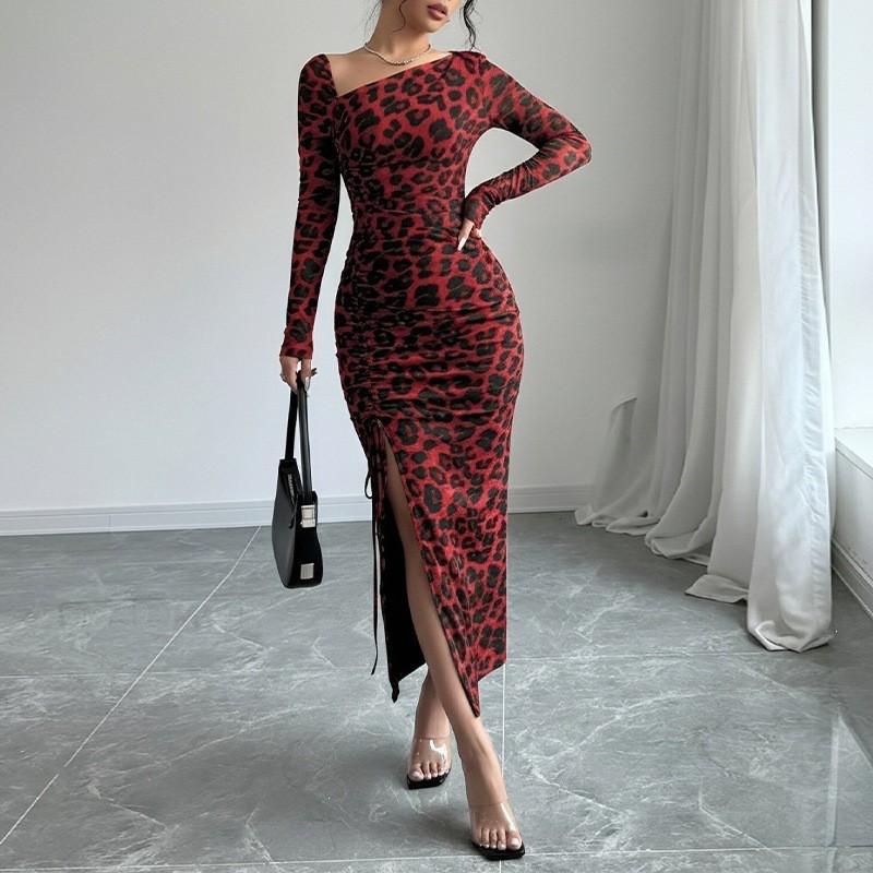 2026 Women's Clothing Fashionable Sexy Leopard Print Slim Dress