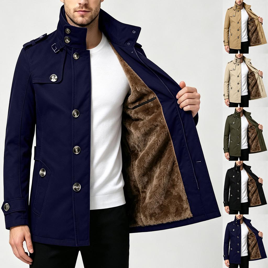 Men's Cotton Mid-Length Jacket Casual Color Coat Outerwear for Everyday Wear
