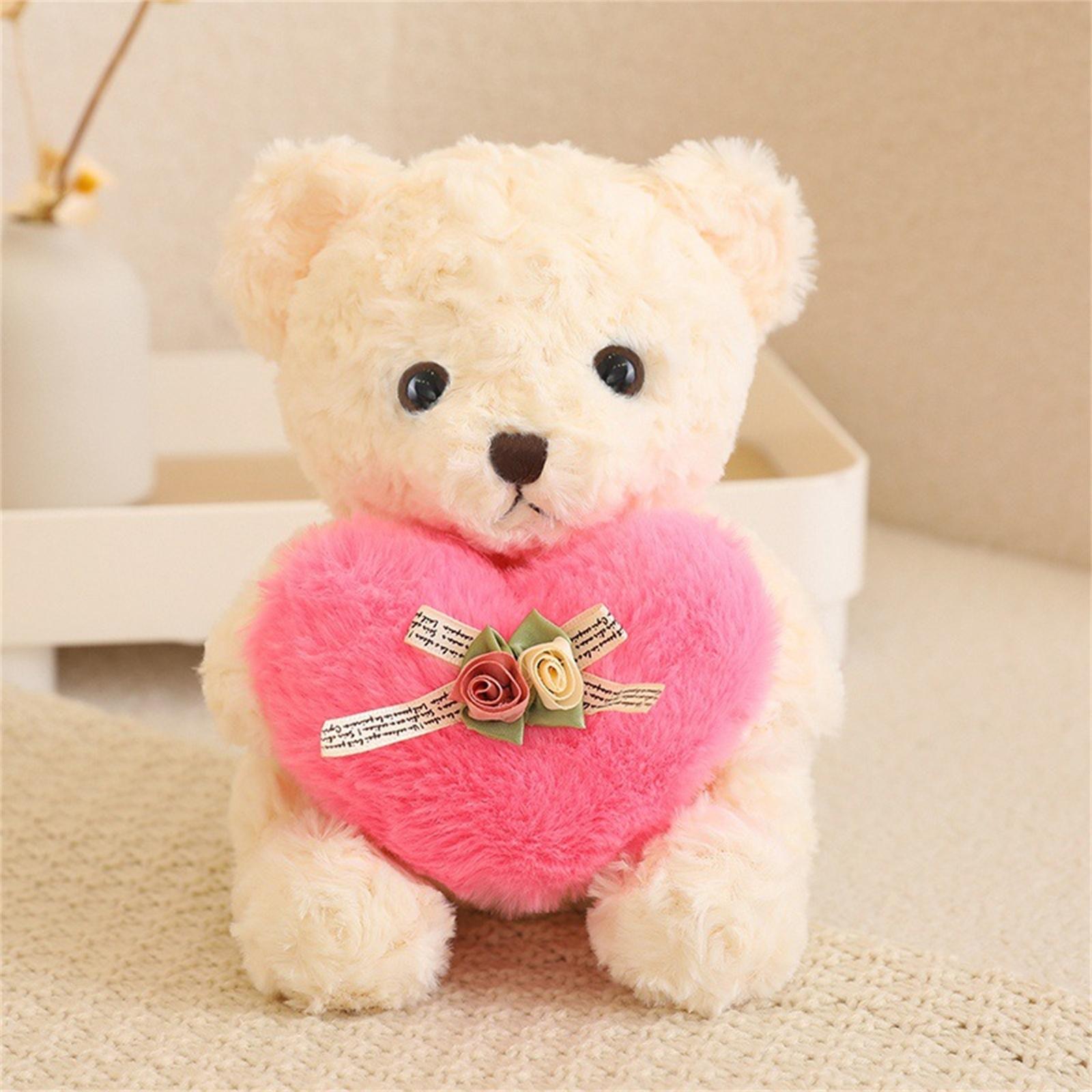 

Plush Bear Doll with Soft Heart Shaped Pillow Stuffed Animal Toy for Bedroom Living Room Office Decor Gift for Children Adults One Size