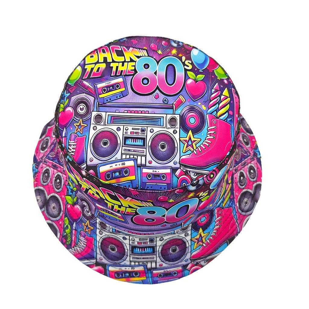 1 Stück 80er Jahre Graffiti Nostalgie Party Eimerhut, Unisex Outdoor Freizeit Leichter Wende Eimerhut