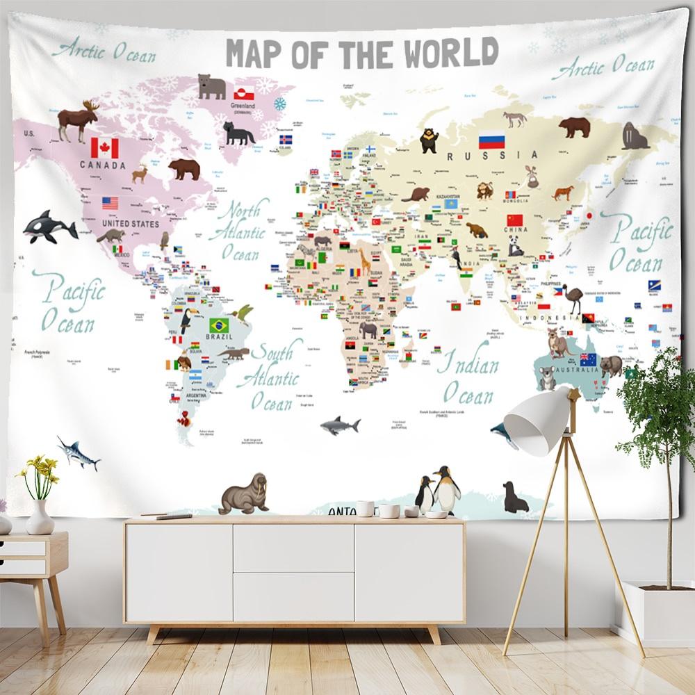 26-1 Tapestry Wall Hanging Retro Cartoon Map Psychedelic Boho Kids Room Background Room Decoration