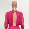 Dress Summer Women's Deep V Backless Cutout Dress Long-sleeved Sequin Hip Wrap Dress