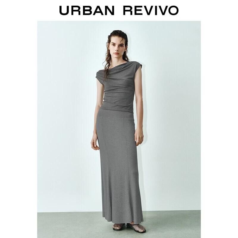 Women s Pleated Slant Shoulder T-shirt XL хизер серый