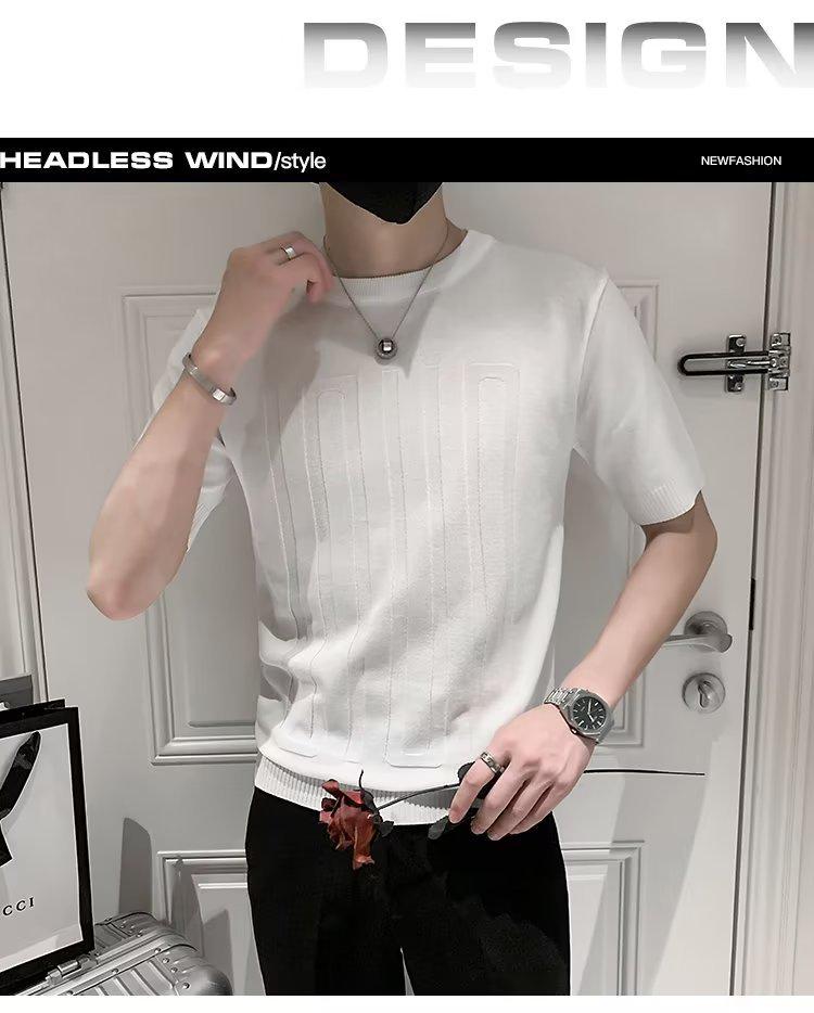 Herren Trendiges Gestreiftes Eis-Seide Slim Fit T-Shirt - Atmungsaktiv, Kurze Halbarme