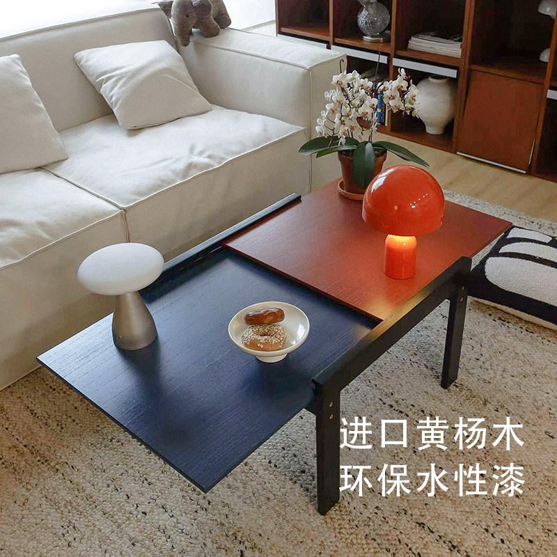 Mid Century Solid Wood Coffee Table, Desktop Extending Corner Side Table, Multifunctional Couch End Table Small Space Furniture