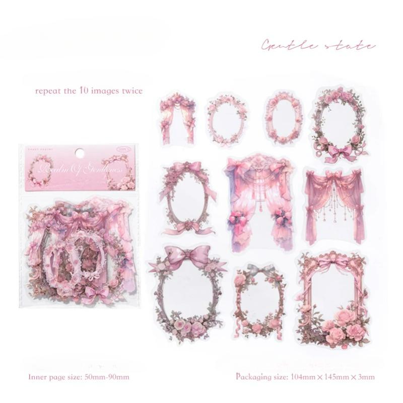 20 Stück/Packung Blumenrandaufkleber Ästhetische Sticketiketten Dekoratives Tagebuchalbum Scrapbooking Material Junk Journal Supplies