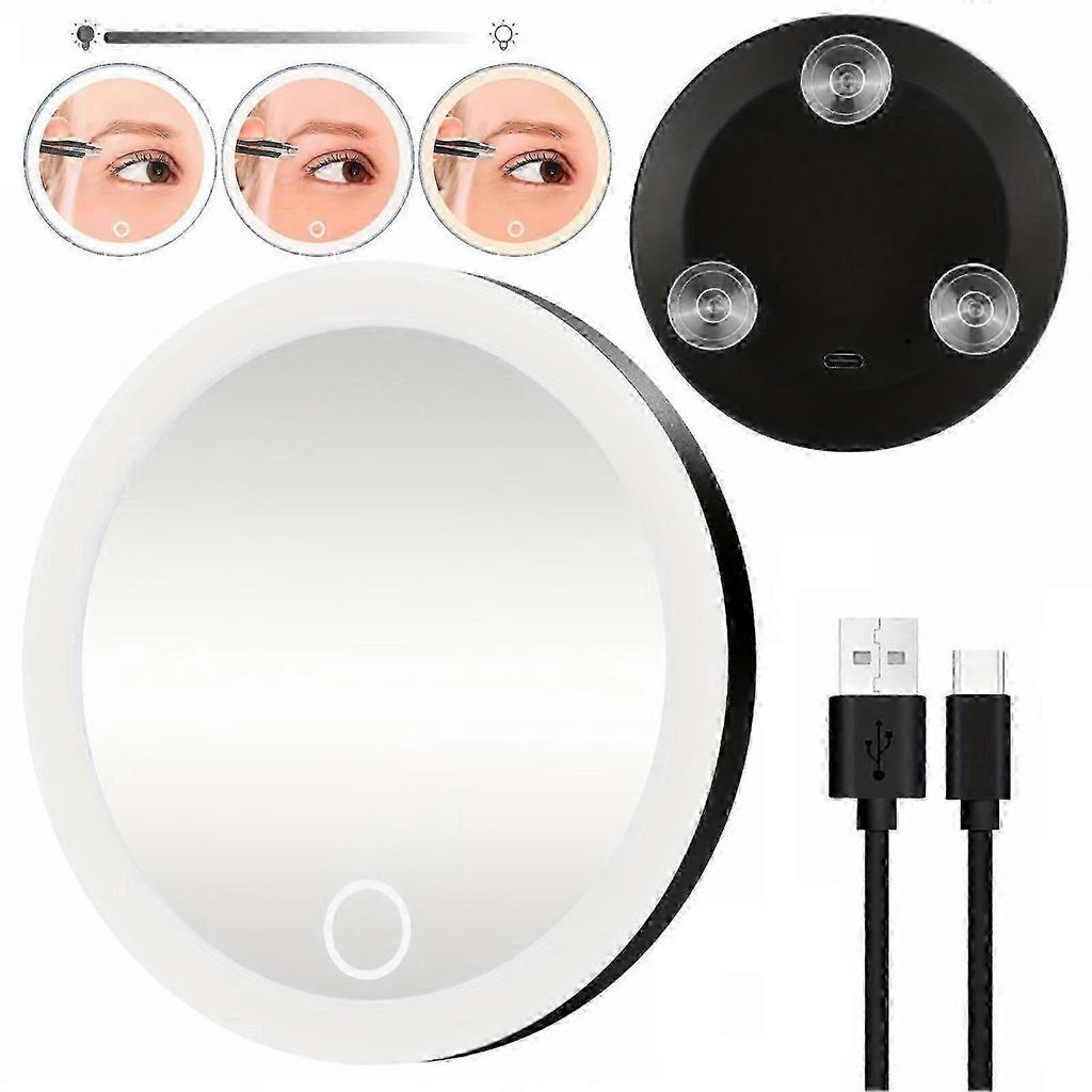 Portable Rechargeable Magnifying Mirror with 3-Color LED Light Suction Cup base of operations Dimmable Ideal for Travel and Makeup Use Men Women