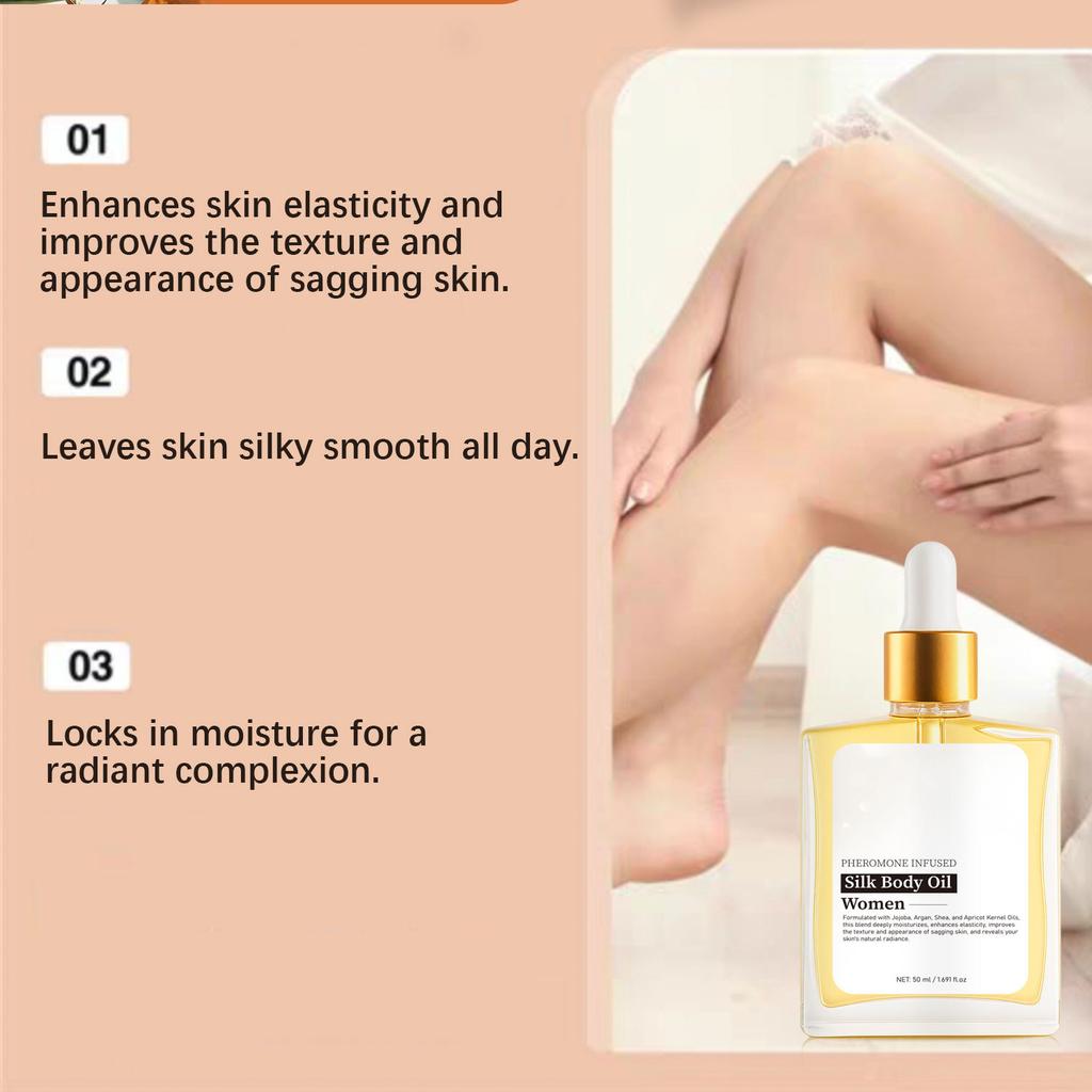 Silk Body Oil for Women 50ML, Moisturizing & Nourishing Perfume Body Oil, Silky Smooth, Long-Lasting Fragrance, Unisex Packaging