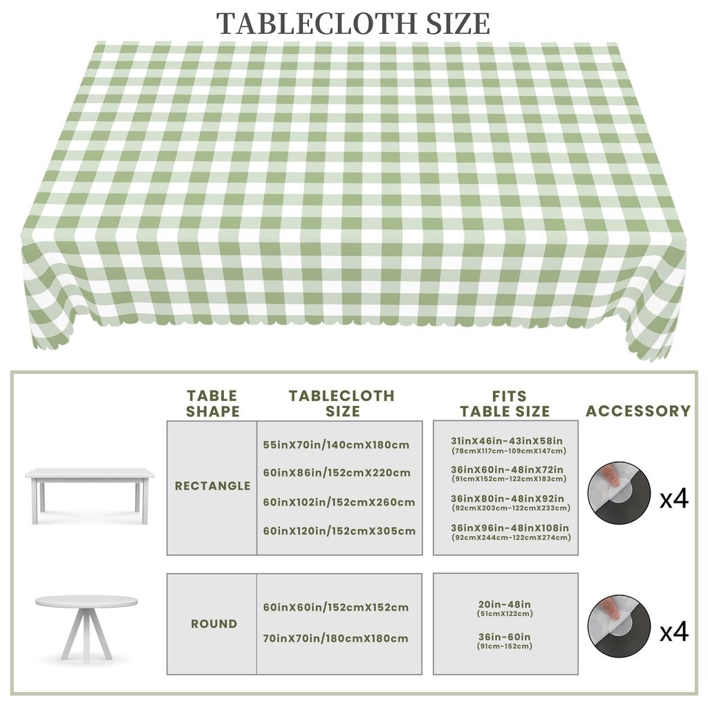 1 Stück Frühlings- und Sommer-Plaid-Tischdecken, rund und rechteckig, in verschiedenen Größen erhältlich, Druck mit französischem Retro-Grünem Karomuster, Tischdecke