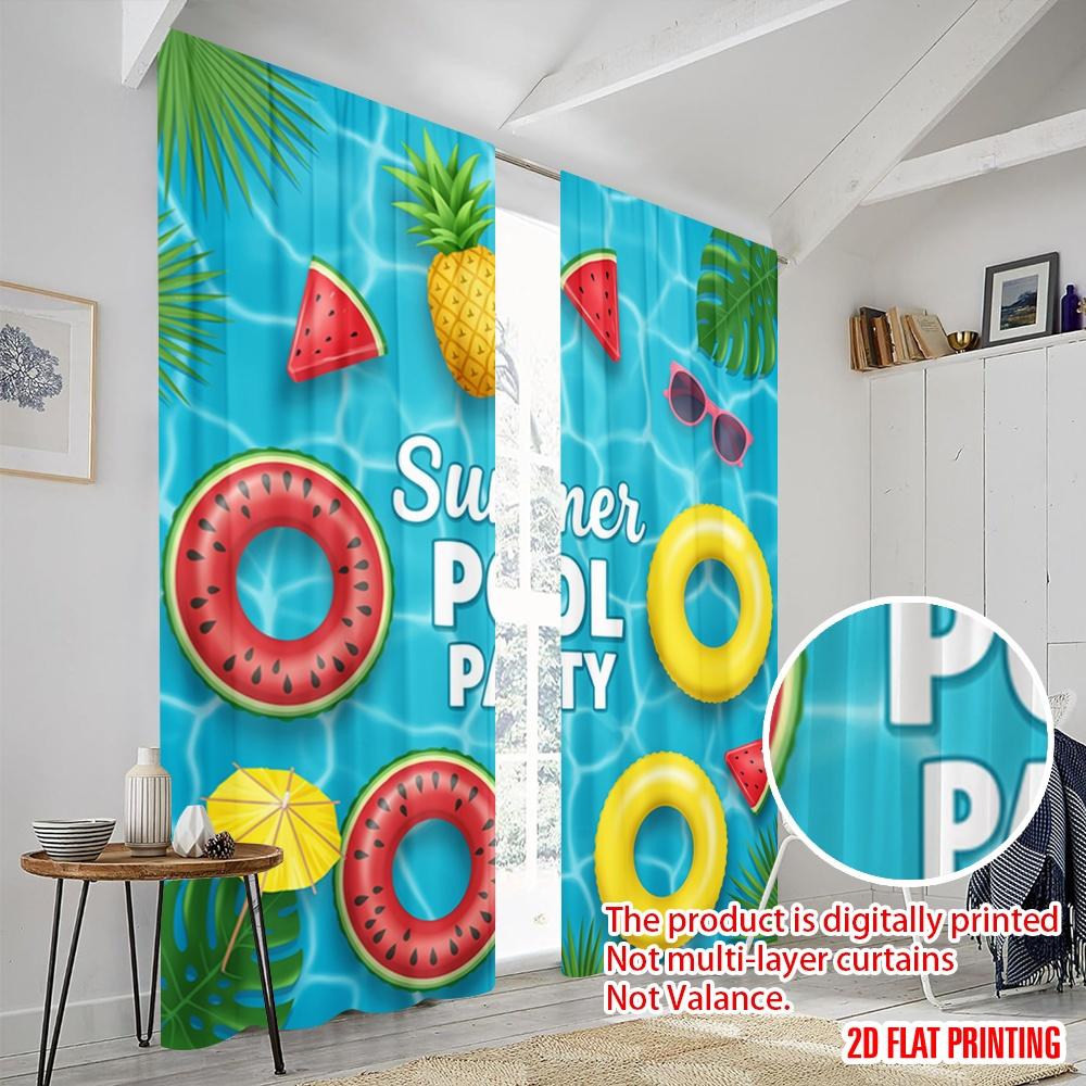 2pcs 2D Flat Printing Curtains Summer Pool Party Pineapple 100% Polyester Without Electricity Festive Wall Decor Perfect for