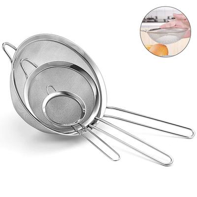 3PCS Fine Mesh Strainers Stainless Steel Kitchen Filter Food Strainers