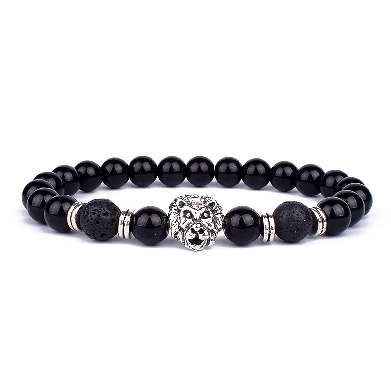 Vintage Lion Head Beaded Bracelets Men Obsidian Lava Stone Dog Paw Charm Bracelets & Bangles for Women Friendship Jewelry Gift