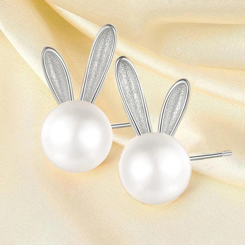 Chic Cute Rabbit Stud Earrings Female Teen Girls Daily Jewelry Delicate Gifts Simulated Pearl Accessories for Women