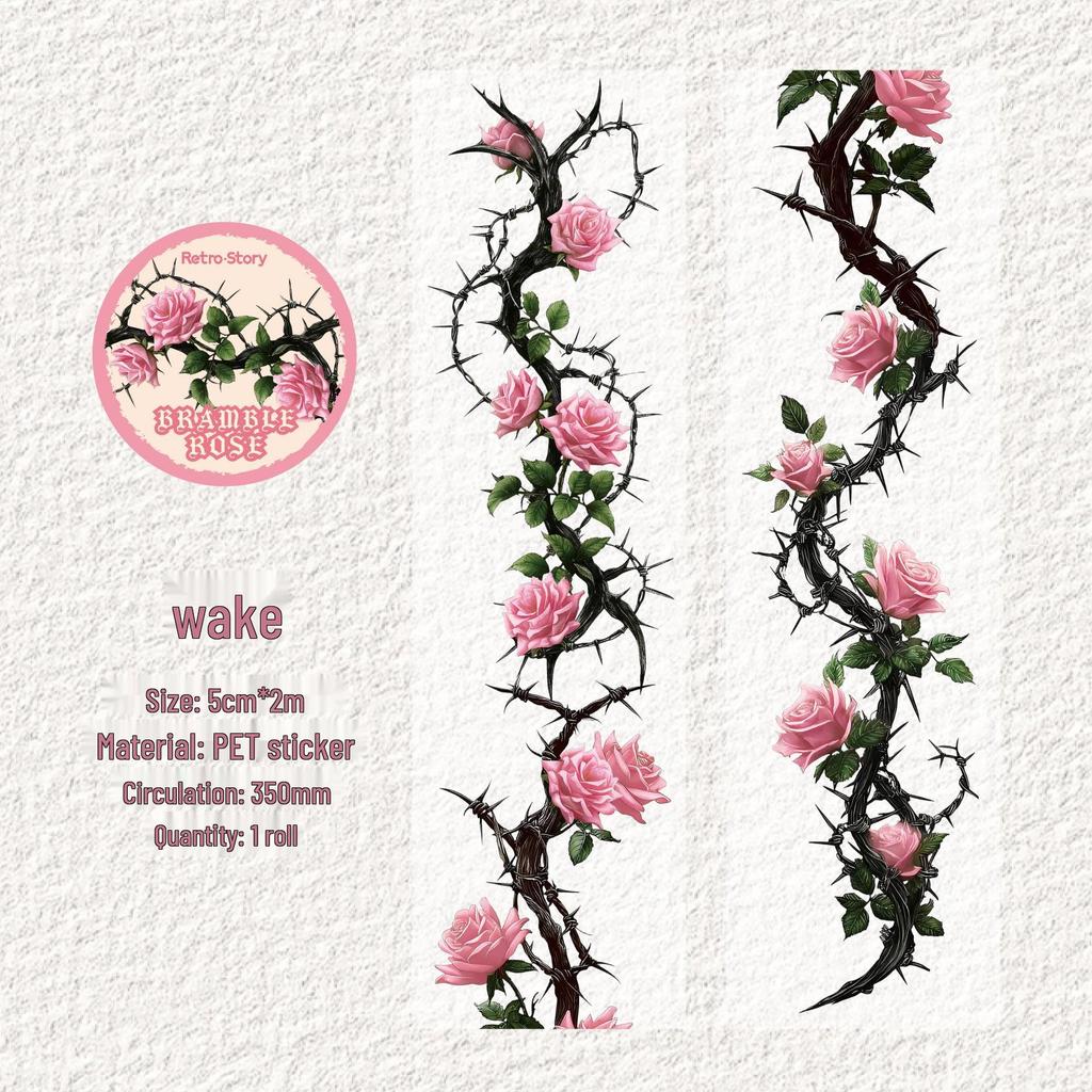 RetroStory Thorns Rose Die-cut Floral Washi Tape - 6 Styles for DIY Journals