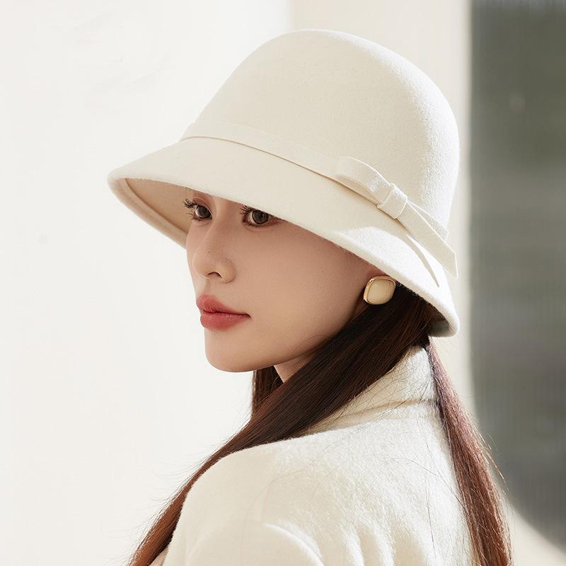 Winter hat women's big head circumference felt hat high-end sense elegant temperament top hat basin hat