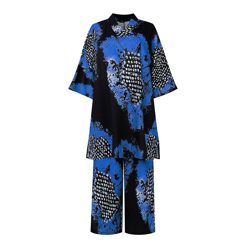 Two Picecs Women Oversized 3/4 Sleeve Floral Print Long Tops and Long Pants Sets