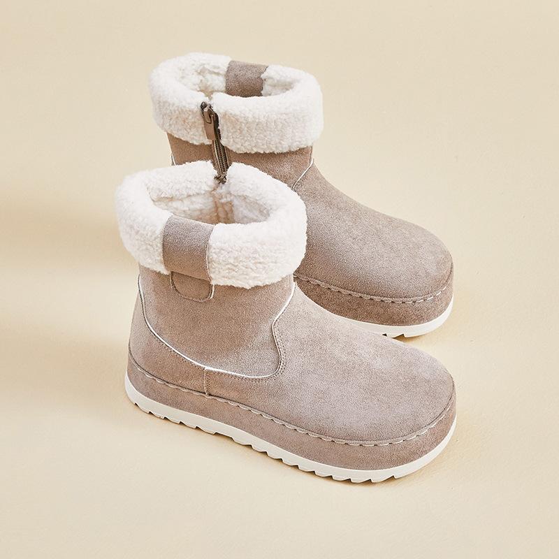 Women's Winter Warm Snow Boots Fuzzy Faux Suede Walking Shoes for Women Casual Anti-Slip Comfortable Chunky Platform Short Booties With Faux Fur Lined