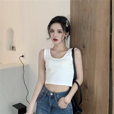 Top corto informal de verano para mujer, sin mangas, Color sólido, cuello en U, abdomen desnudo
