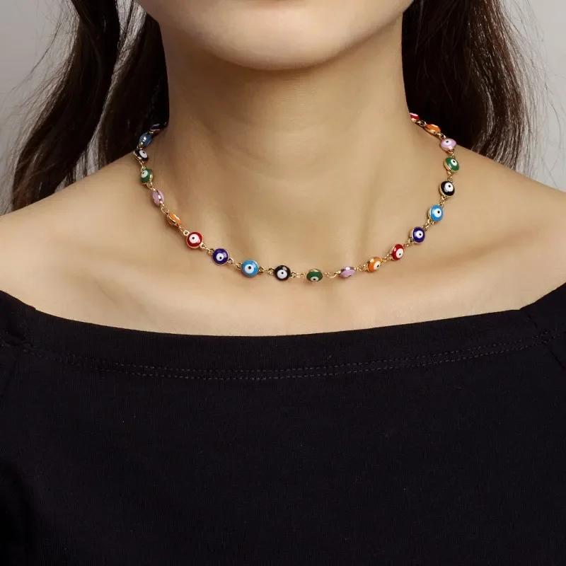 Charm Turkey Evil Eye Beaded Bracelet for Women Trendy Colorful Eye Stainless Steel Chain Bangle Ethnic Lucky Jewelry Accessory