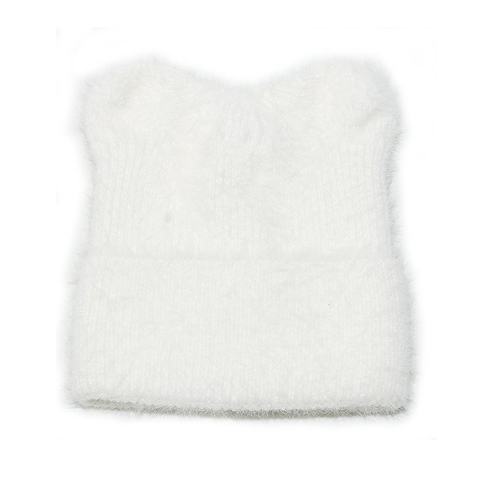 Plush Wool Hat Thermal Pullover Hat Imitation Mink Hair Solid Color Cat Ears Knitted Hat Female Winter