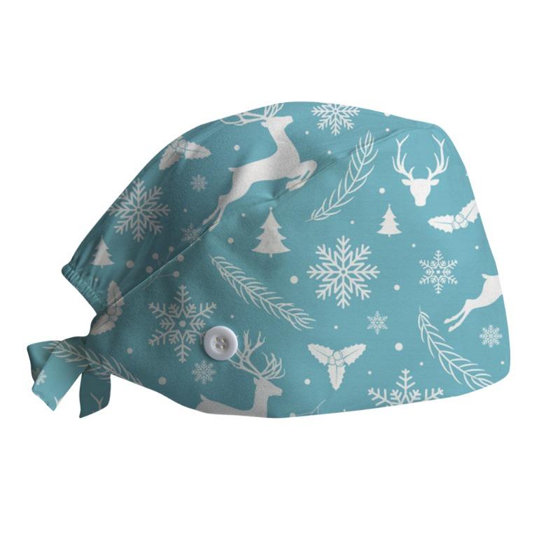 Surgical Cap with Adjustable Printed Christmas Theme Hat, Sweat Wicking Strip, Dust-proof Cloth Bag Head Cap, Doctor's Oral Cap, Nurse's Cap