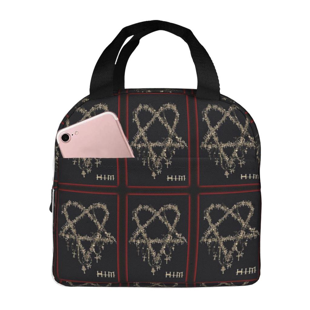 Heartagram Him Music Band Logo Insulated Lunch Bag for Women Children Portable Food Boxes Thermal Lunch Box Tote