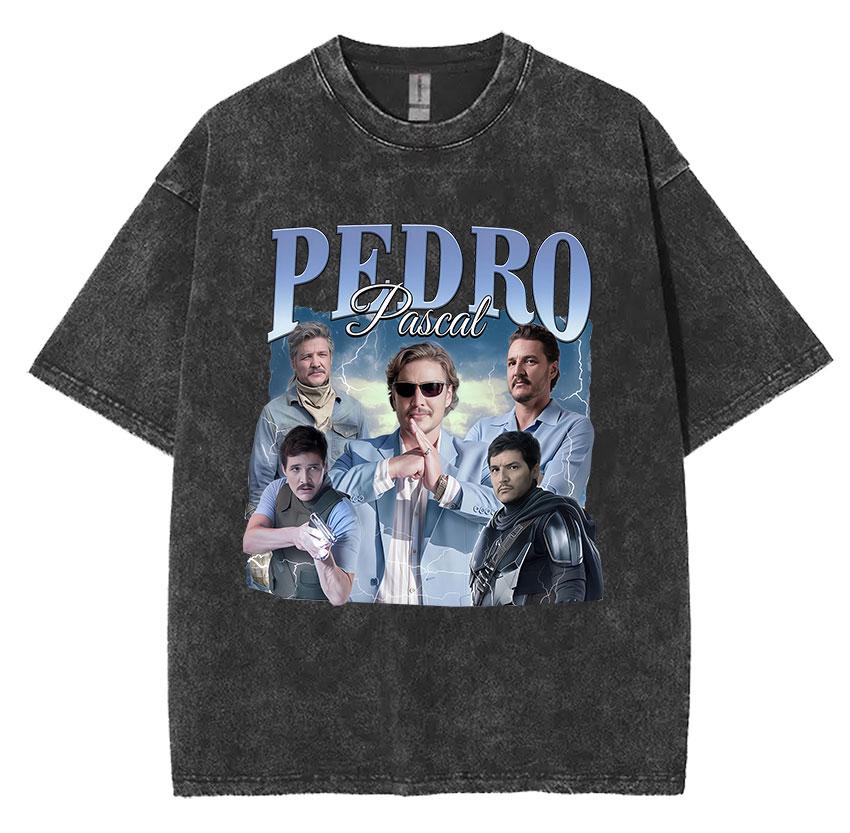 Limited Pedro Pascal Actor Washed Vintage T Shirt Men Women Casual Oversized Tshirt Fashion High Quality Cotton Tees Streetwear