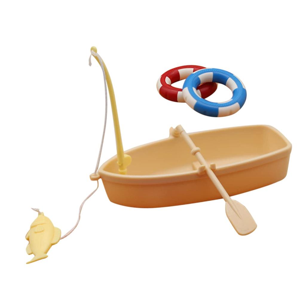 EXCEART Miniature Fishing Boat Set with Swimming Ring for Interior x x Plastic 2-Pack Dollhouse, Decoration, 11.6 5.4 8cm,