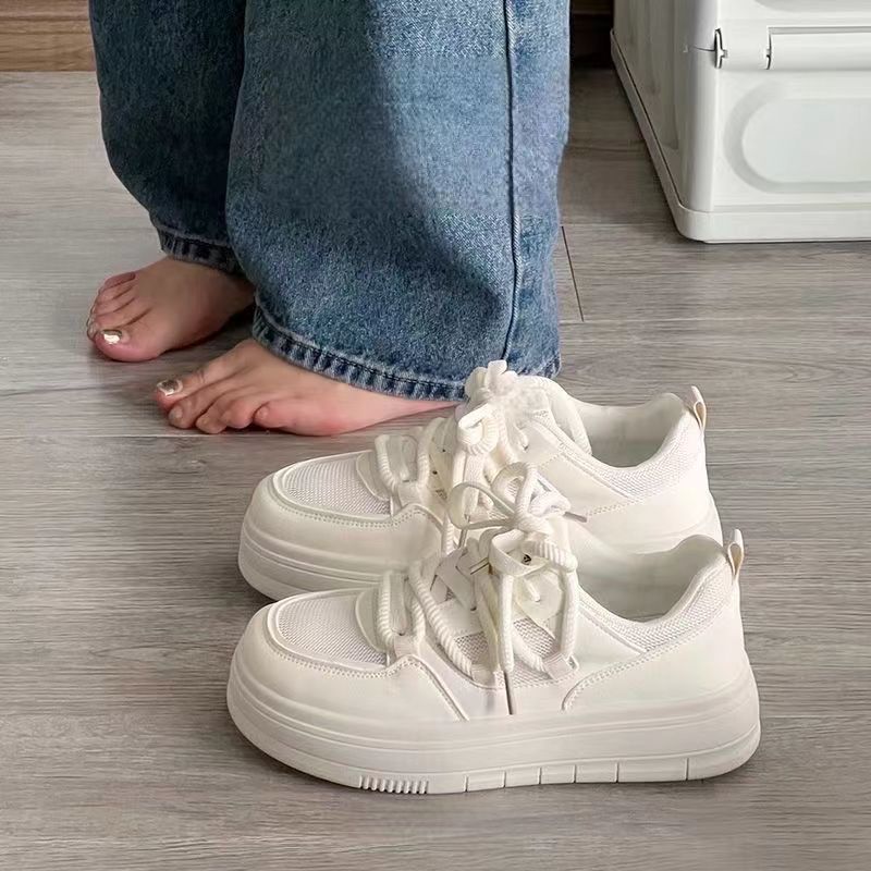 

Летний кампус тонкие дышащие 2025 новые сетчатые круглый носок платформа белые туфли универсальные студенческие кеды 40