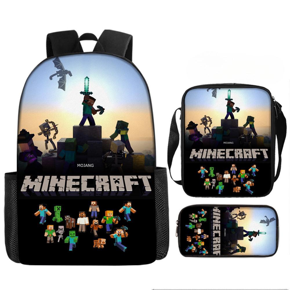 Minecraft Printed Cartoon Backpack Student Schoolbag Shoulder Bag Bag Pencil