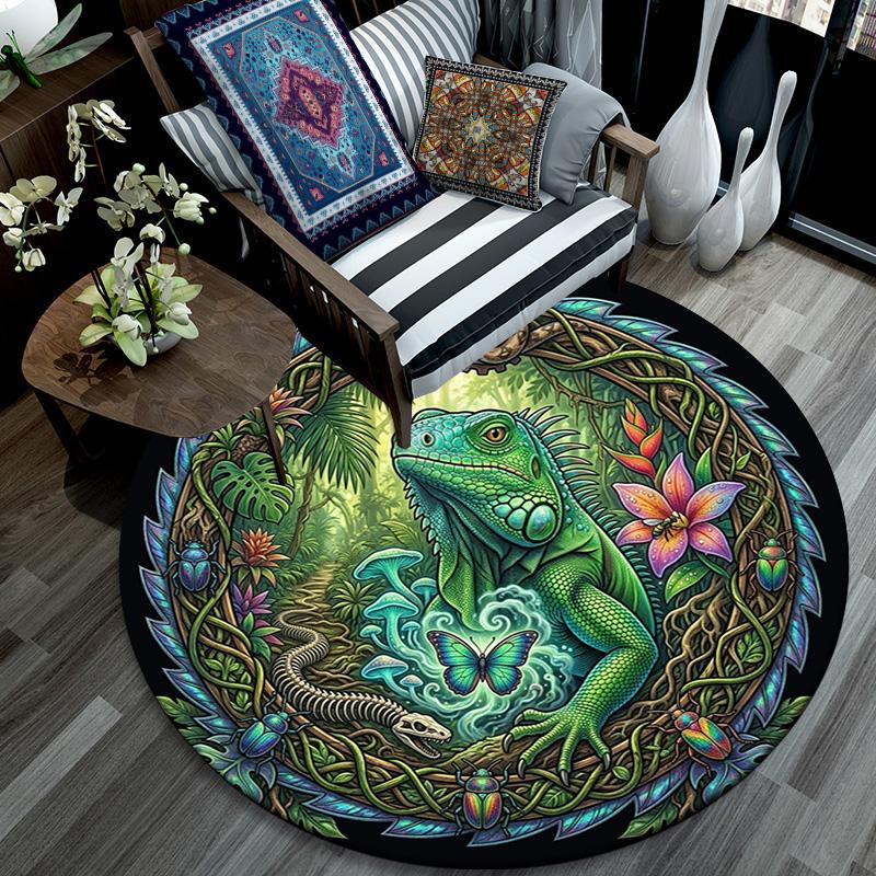 Jungle Lizard Fantasy Round Area Rug Under Office Chairs Bedroom Living Room Home Decor