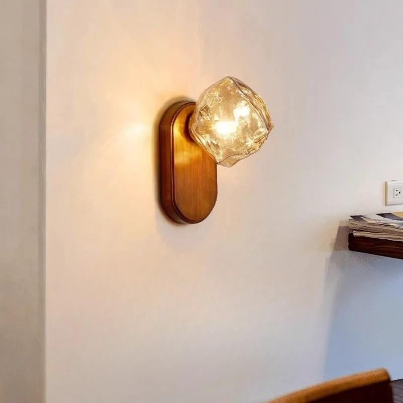1PC New Wood Amber Gray Glass Wall Light Bulb Stairs Aisle Light Living Room Bedroom Bedside Walnut Color Light Fixtures