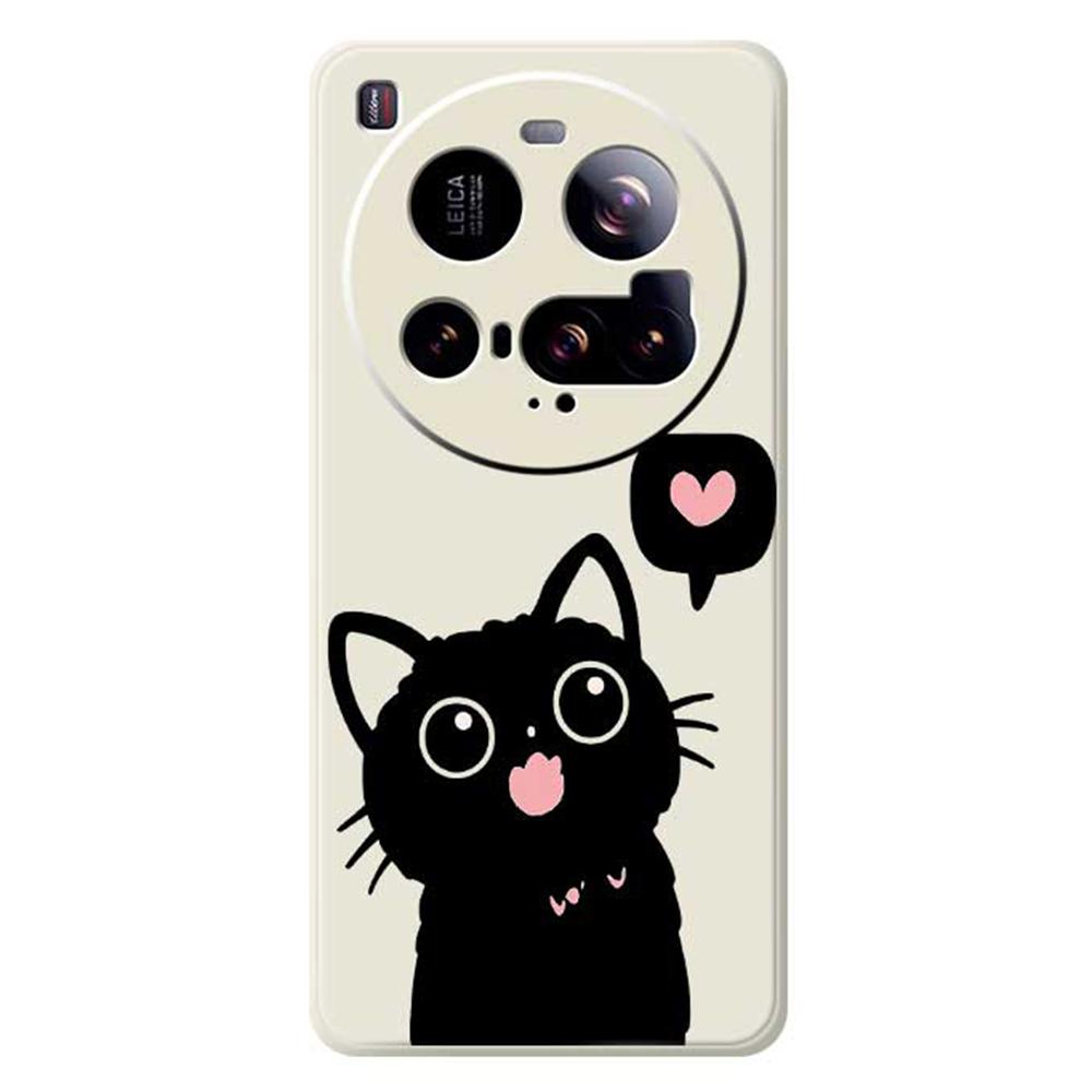 For Xiaomi 15 Ultra Case Love Black Cat Pattern Printing Straight Edge TPU Phone Back Cover