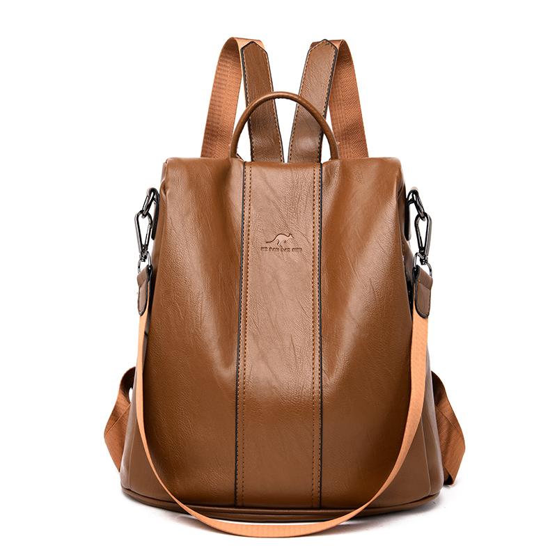 Anti-theft Leather Backpack Women Vintage Shoulder Bag Ladies High Capacity Travel Backpack School Bags Girls